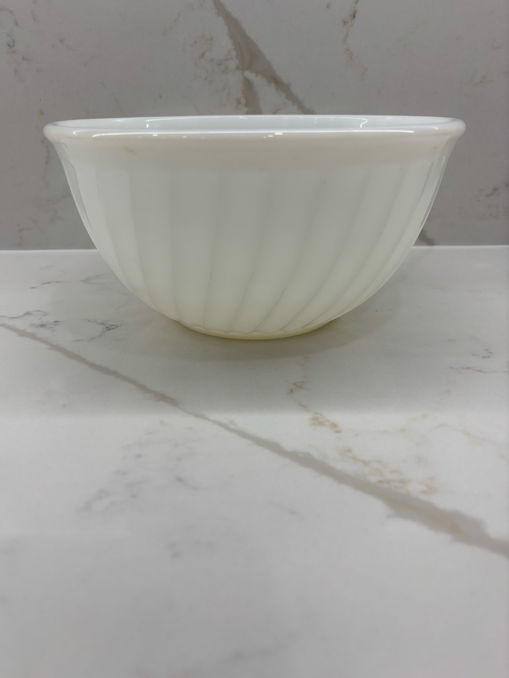 Vintage Fire King Ribbed Milk Glass White Swirl Mixing Bowl